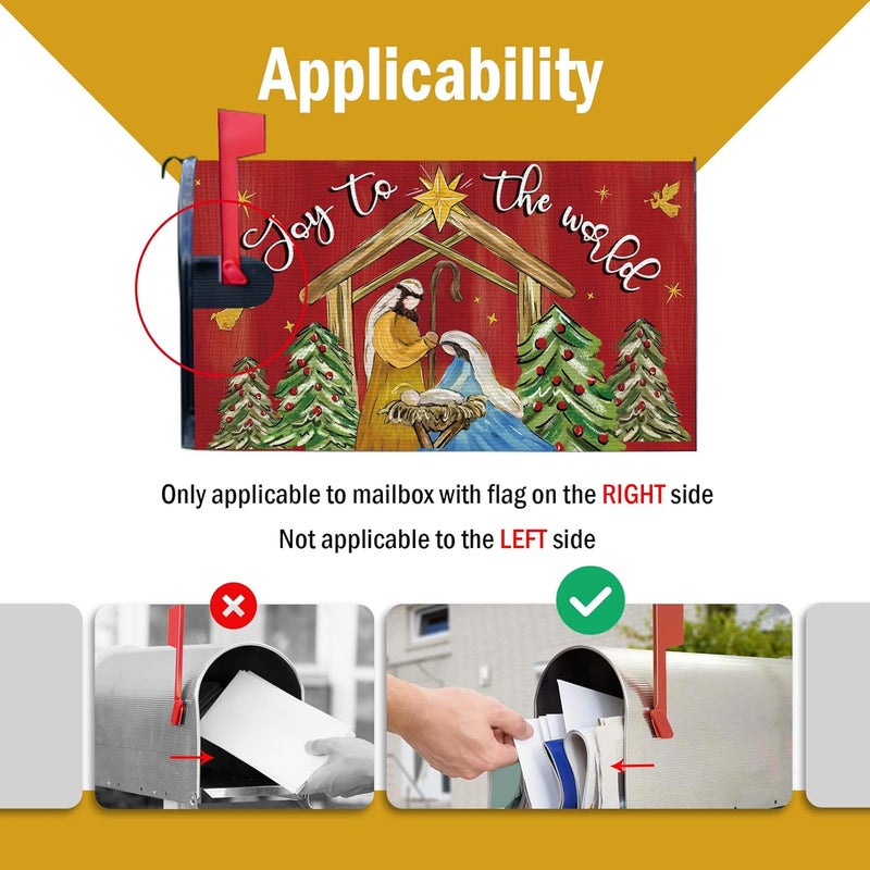 FBCOO Christmas Nativity Christian Mailbox Cover Magnetic Standard Size 20.5" x 18", Religious Xmas Jesus Joy to The World Decorative Post Letter Box Decor, Red Holiday Garden Yard Outdoor Decoration - Image 3